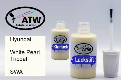 Hyundai, White Pearl Tricoat, SWA: 20ml Lackstift + 20ml Klarlack - Set, von ATW Autoteile West.